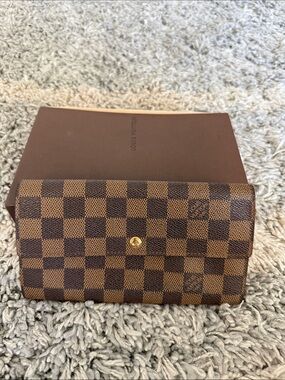 Louis Vuitton Brown Damier Ebene Sarah Wallet with Gold Snap